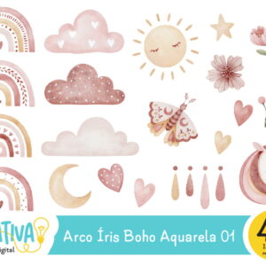 Kit Digital - Arco Íris Boho Aquarela 01