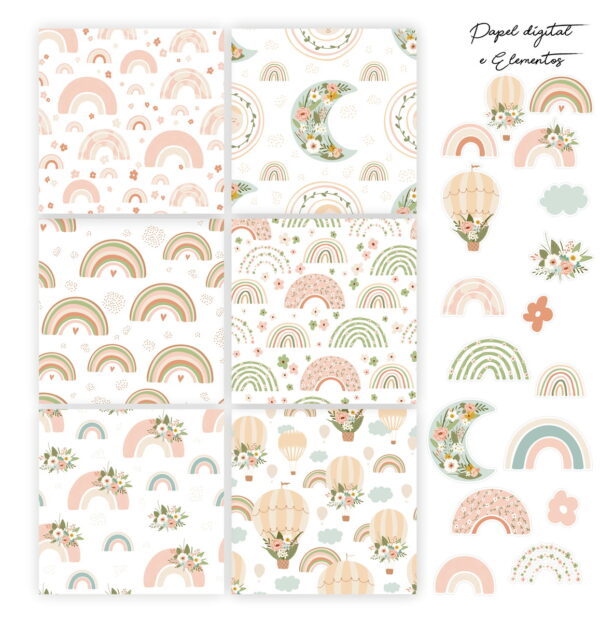 Kit Digital Arco Íris Encantado Boho Arquivo Digital