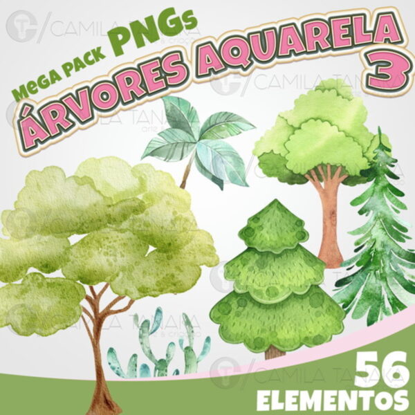 Kit Digital Arvores Aquarela 3 (pague 1 Leve 3)
