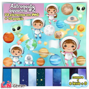 Kit Digital Astronauta Aquarela #2