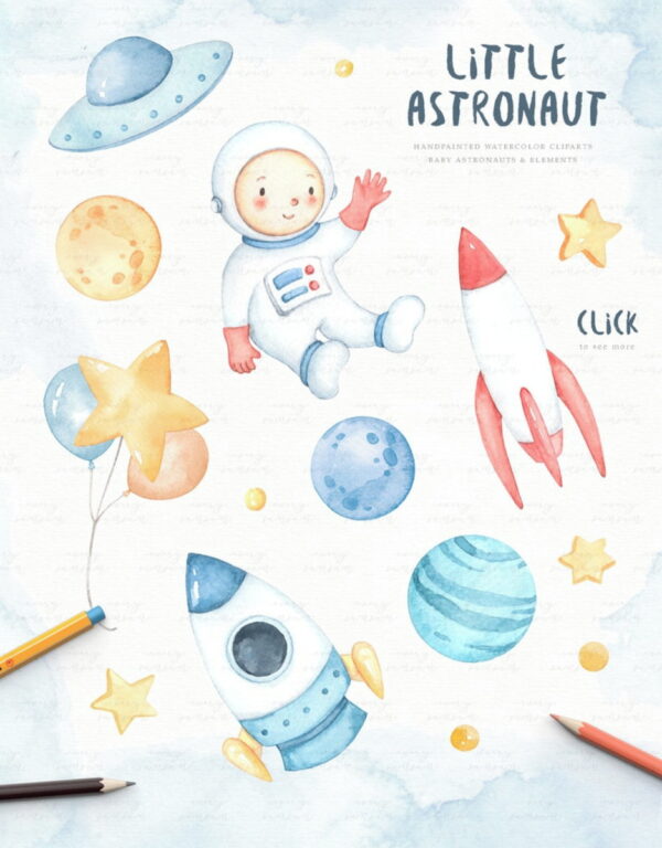 Kit Digital Astronauta Aquarela - Little Astronaut (every-s) - Image 2