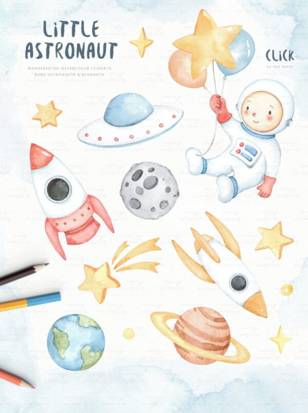Kit Digital Astronauta Aquarela - Little Astronaut (every-s) - Image 3