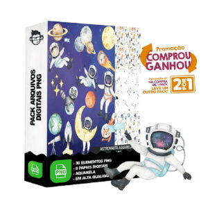 Kit Digital Astronauta Aquarela sem Fundo Png