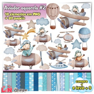 Kit Digital Aviador Aquarela #2