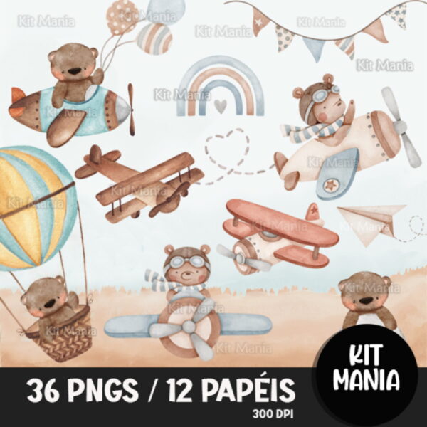 Kit Digital Aviador Aquarela