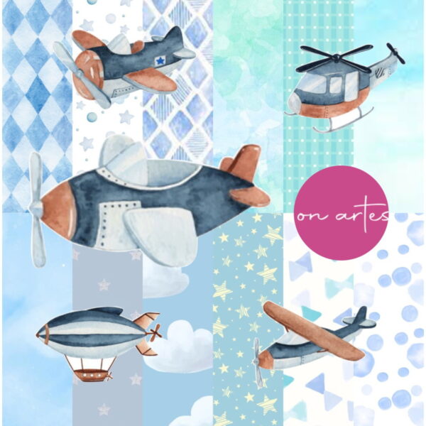 Kit Digital Aviões Aquarela