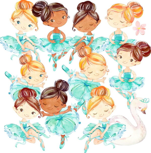 Kit Digital Bailarinas Aquarela Azul 636