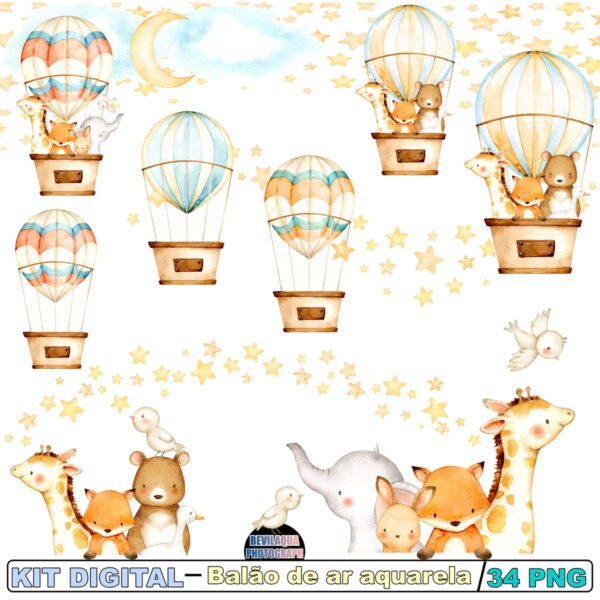 Kit Digital Balão de Ar Aquarela #02