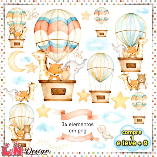 Kit Digital Balão de Ar Aquarela #2