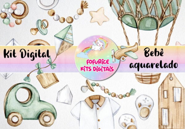 kit digital bebê aquarelado