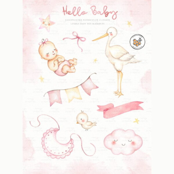 Kit Digital Bebê Menina Aquarela Premium - Hello Baby - Imagem 2
