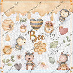Kit Digital Bee • Abelha Em Aquarela