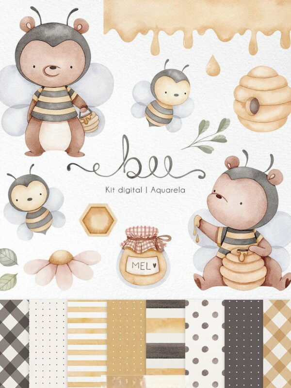 Kit Digital Bee- Abelhinha Aquarela/+20kits Cod:6204