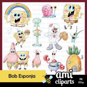 Kit digital Bob Esponja aquarela