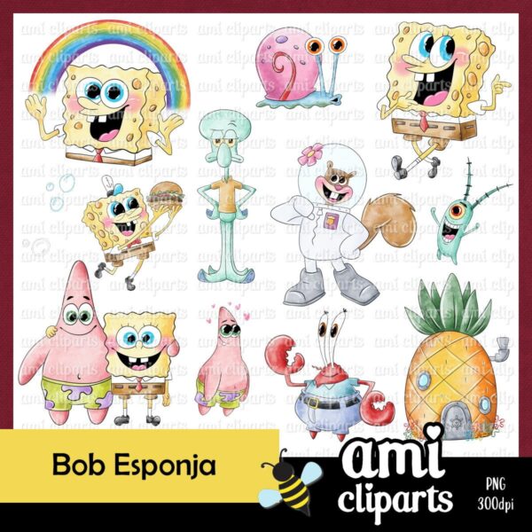 Kit digital Bob Esponja aquarela
