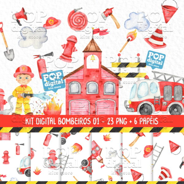 Kit Digital Bombeiro 01 Aquarela