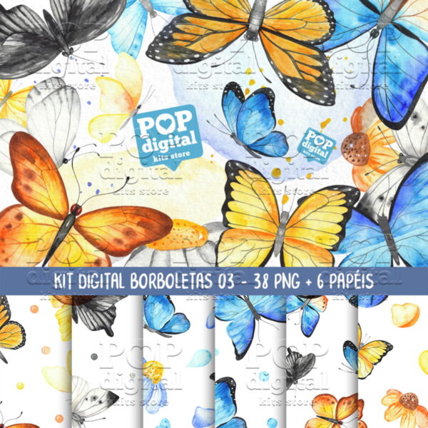 Kit Digital Borboletas 03 Aquarela
