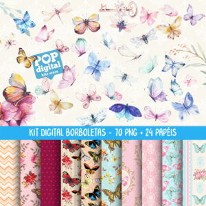 Kit Digital Borboletas Aquarela