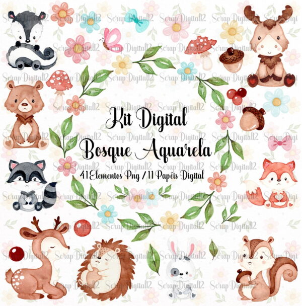 Kit Digital - Bosque Aquarela 2