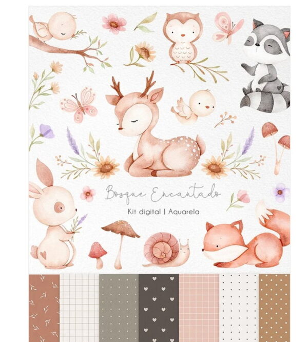 Kit Digital Bosque Encantado Aquarela