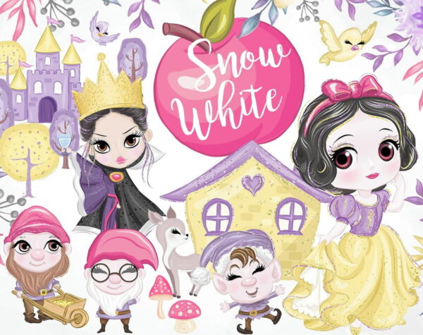 Kit Digital Branca de Neve Aquarela