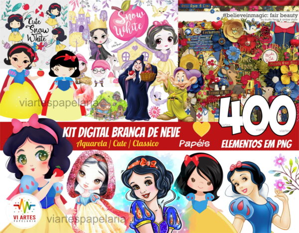 Kit Digital Branca de Neve(png) + 3 Kits Digitais de Brinde