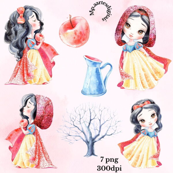 Kit Digital Branca de Neve Aquarela Png 008 Compre 1 Leve 2 - Image 2