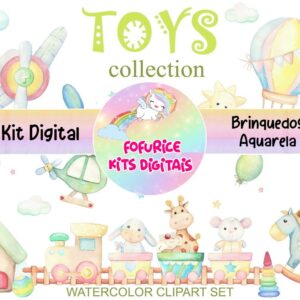 kit digital brinquedos aquarela