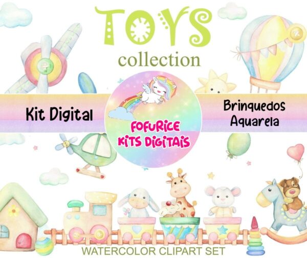 kit digital brinquedos aquarela