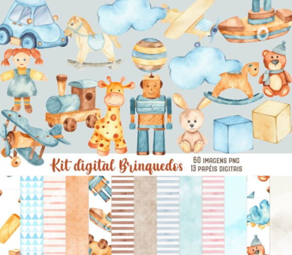 Kit Digital Brinquedos Aquarela 1116
