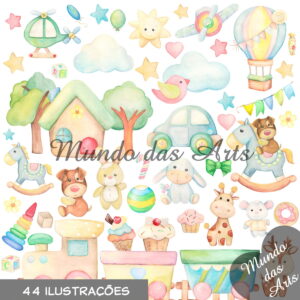 Kit Digital Brinquedos Aquarela + 2 Kits de Brinde!!!