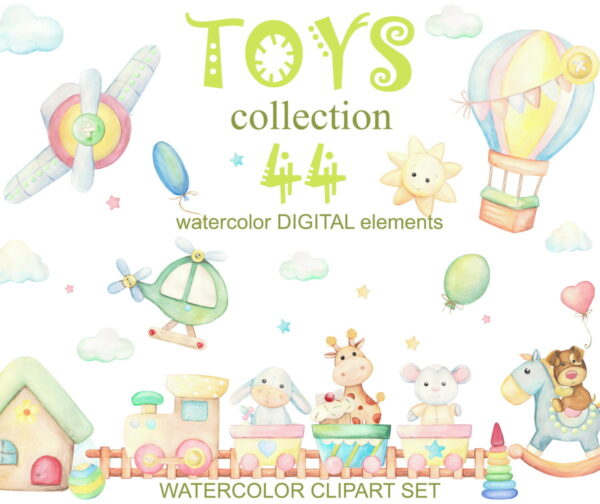 Kit digital Brinquedos aquarela
