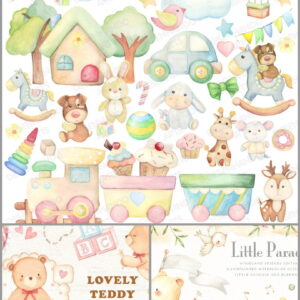KIT DIGITAL BRINQUEDOS AQUARELA, URSINHO AQUARELA E PARADA