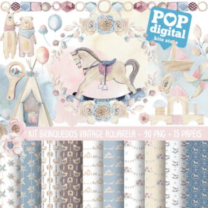 Kit Digital Brinquedos Vintage Aquarela