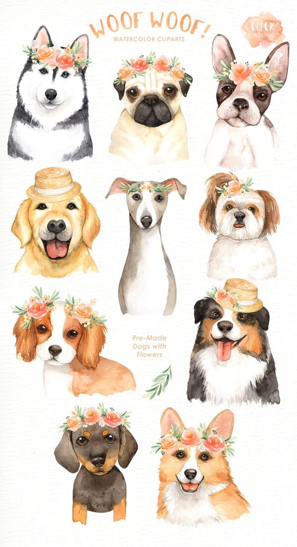 kit digital cachorrinhos aquarela - Imagem 4
