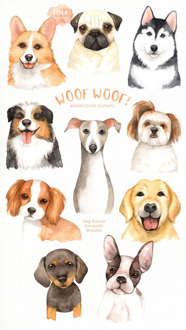 kit digital cachorrinhos aquarela - Imagem 2