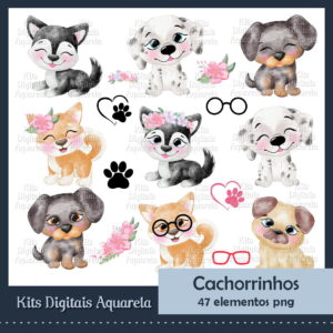 Kit Digital Cachorrinhos Aquarela