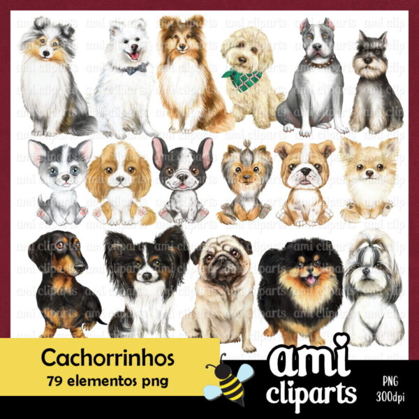 Kit Digital Cachorrinhos Aquarela