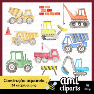 Kit Digital Caminhão Construção Aquarela