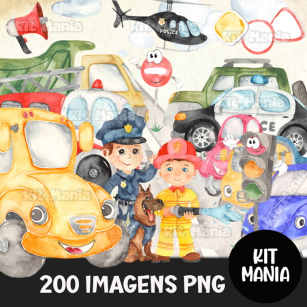 Kit Digital Carrinhos Aquarela - Imagem 2
