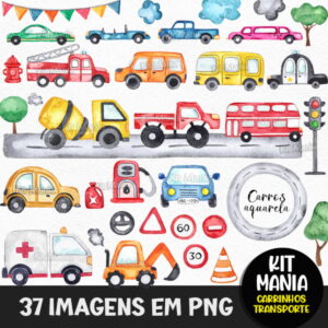 Kit Digital Carrinhos Aquarela