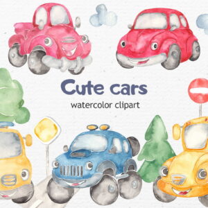 KIT DIGITAL CARROS AQUARELA