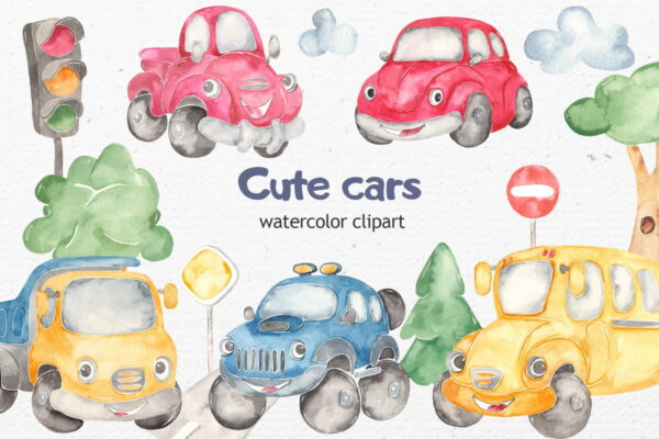 KIT DIGITAL CARROS AQUARELA
