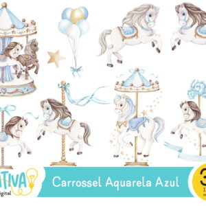 Kit Digital - Carrossel Aquarela Azul
