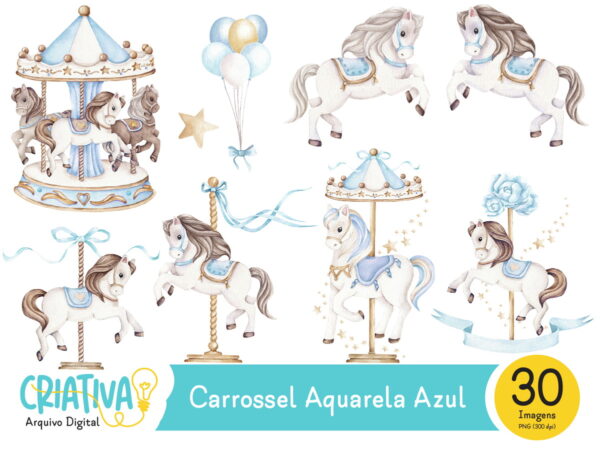Kit Digital - Carrossel Aquarela Azul