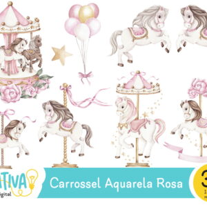 Kit Digital - Carrossel Aquarela Rosa