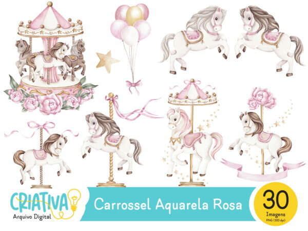Kit Digital - Carrossel Aquarela Rosa