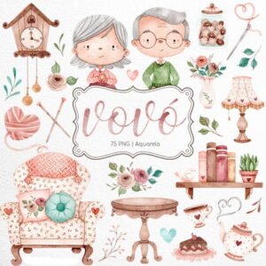 Kit Digital Casa da Vovó Aquarela (arquivo de Corte)4 Por 10