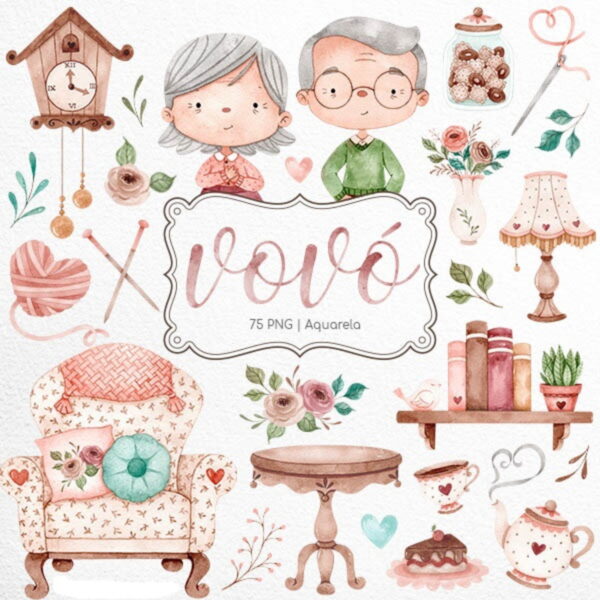 Kit Digital Casa da Vovó Aquarela (arquivo de Corte)4 Por 10