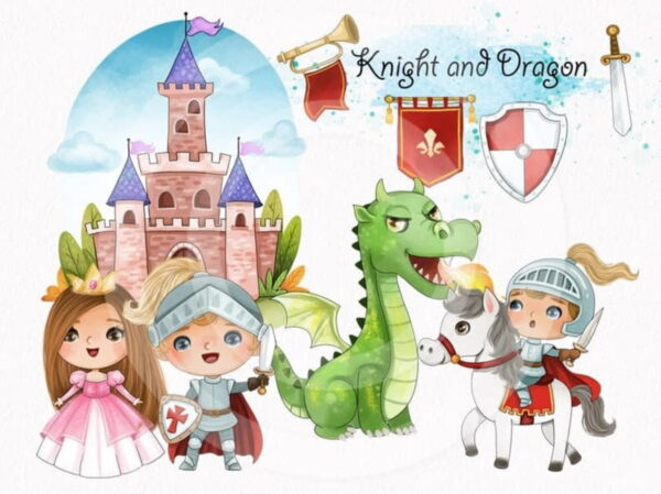 Kit Digital - Cavaleiro e o Dragão Aquarela (cod. 0037)